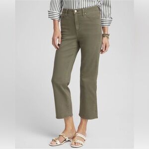 Chico’s Women’s High Rise Straight Cropped‎ Denim Stretchy Army Green Size 8